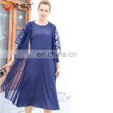 Dark blue mature women long skirts autumn dress with front open coat design