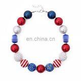 USA Flag Chunky Necklace Bracelet 2pcs Set Girl Bubble Beads Jewelry Sets thumbnail-3