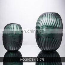Nordic Cylindrical Corrugated Ripple Green Glass Flower Vase For Home Decor Decoration thumbnail-5