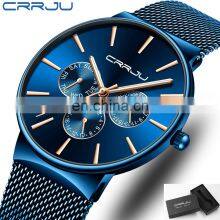 CRRJU 2155 Mens Charm Business Week Day Mesh Stainless Steel Bracelet Strap Japan Movt Quartz Wrist Watches for Men