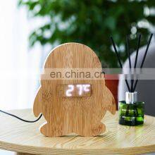 Customized Unique Design Penguin Shape Animal Bamboo Electronic Digital LED Alarm Clock thumbnail-5