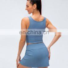 Blank Custom Two Ways To Wear Sexy Bra And With Shorts Mini Skirt Two Piece Sports Tennis Set Women Fitness Golf Outfit thumbnail-2