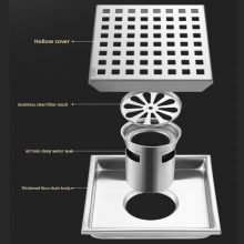 Modern Design Square 304 Stainless Steel Hidden Floor Drain Deep Water Seal With Cross-Border Access for Bathrooms and Toilets thumbnail-3