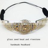 New arrival glass seedbead and rhinestone handmade headband hair headband