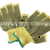 Aramid Gloves with PVC dots on two side, fingerless, 10 gauge