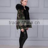 Short Pattern Camouflage Shell Black Fake Fur Lining Collar Winter Parka for Lady thumbnail-4