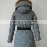Polyester Melange Fabric Puffer Quilted Real Raccoon Fur Hood Women Down Parka thumbnail-2