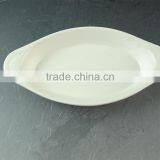 Stocked White Porcelain Boat Shaped Plate, Cheap Baking Plate With Two Ears thumbnail-1