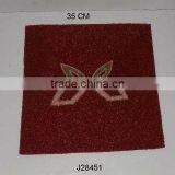 Square With Red Glass Bead Place Mats With Green and Pink Leaf Patterns Other Colours Also Available thumbnail-1
