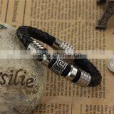 Mens Genuine Leather Bracelet With Magnetic Clasp Stainless Steel Beads thumbnail-2