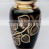 Black Leaf Design Printed Unique Decorative Metal Urns thumbnail-1