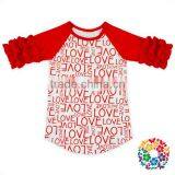 2017 Boutique Valentine Red LOVE Baby Girl Raglan Ruffle T Shirt thumbnail-1