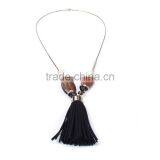 Wood Bead Chain Necklace Tassel Necklace Geometric Metal Beads Rings on Chain Necklace thumbnail-3