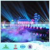 Decorative water fountains, water fog effect on stage and big show