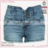 Best Selling Women Fashion High Waist Buttoned Slim Fitting Plain Dyed Worn Hem Jean Short Pants thumbnail-1