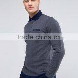 Logo Long Sleeve Chest Pocket Button Placket Contrast Trims Dark Grey Men's 75% Cotton 25% Polyester 200g Casual Polo Tshirt thumbnail-1