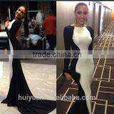 White Black Combine Long Sleeve High Neck Backless Bodycon Dress thumbnail-1