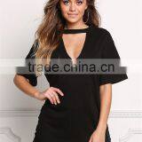 MGOO 2017 New Stylist Black Oversized Fashion Tunic Tops Flare Half Sleeves 220g Heavy Chocker Shirts thumbnail-2