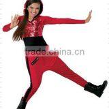 2017 Newly!!! Teen Girls Red Lycrial Red Sequin Top Hip-hop Dance Costume
