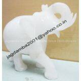 Rare Stone Inlay Saluting Elephant Solid White Marble Colorful Alabaster Art thumbnail-2