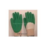 Interlock lining, knitted wrist, open back, coated with green latex, wrinkle finished