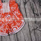 Wholesale Girls Orange Damask Printed Knit Cotton Summer Newborn Infant Baby Romper thumbnail-4