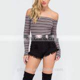 New Style Stripe Detail Off Should Cotton Bodysuit thumbnail-4