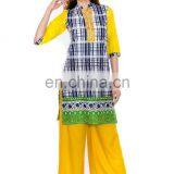 Manufacturer Latest Printed 3/4 Sleeve Band Collar 100% Cotton Kurtis thumbnail-1