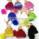 Wholesale Woman Bag Pendant Custom Jewelry Multicolor Fur Purse Keychain thumbnail-2
