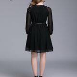 Long Sleeve Double Layers Bandaged Neck Casual Dress thumbnail-3
