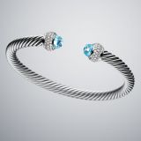 925 Sterling Silver DY Inspired 5mm Blue Topaz Cable Classics Bracelet