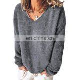 Autumn/winter Womenswear Arctic Velvet Ultra-thin V Neck Long Sleeve Loose T-shirt Hoodie thumbnail-2