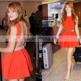 2015Spring Sexy Neon Cute Belt Dress Pleated Skater Green Bandage Dress thumbnail-3