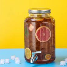 Large-Cap Glass Dispenser With Spigot! Thick Glass, Sleek Spigot for Easy Pour. Holds Drinks, Fruit Design—ideal for Parties. thumbnail-2