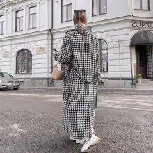 New Fashion White and Black Long Houndstooth Coat Women's Trench Coat Winter Clothes Long Coats for Women thumbnail-2