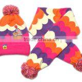 Fashion Brand New Sailing Boat Applique Knitted Pom Pom Children Wool Hat and Scarf thumbnail-3