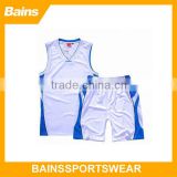 Custom sublimation plain white basketball jersey white and blue