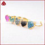 Gold Plated Natural Rainbow Heart Druzy Agate Stone Adjustable Knuckle Ring thumbnail-5