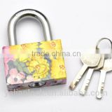 New Arrival flower painted Electroplating Small Cute square vane key pattern printing Iron Padlock
