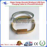 Zipper Design Wearable Wrist Bracelet USB Sync Charging Cord for IPhone5/6 and Android Smartphones thumbnail-1