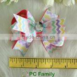 High Quality 4" Glitter Chevron Printed Ribbon Hair Bow thumbnail-3