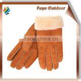 High-end China Short Brown Yellow Winter Suede Hand Stiched Fleece Lined Leather Gloves