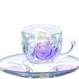 Colorful Rose Pattern Glass Cup and Saucer Set thumbnail-2