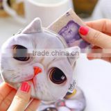 Fancy cartoon 3d vivid cat face pouch wallet promotional mini cute purse small cotton plush animal shape handbag euro coin purse