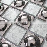 SMG04 Elegant Silver Foil Wallpaper Hand Cut Wall Tile Design Picture Silver Mosaic Waterproof Glass Mosaic Wall