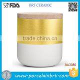 With Lid Top Plate White Ceramic Gold Candle Jar