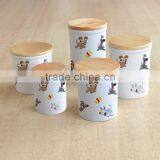 Decaled Can Shape Ceramic Jar With Wooden Lid, Ceramic Canister thumbnail-1