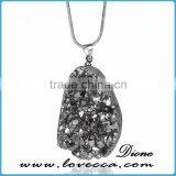 Colorful Irregular Shape Crystal Natural Stone Pendant Necklace Women Druzy Silver Plated Chain Agate Charm Necklace thumbnail-1