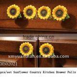 6 PCs Sunflower Country Kitchen Drawer Pulls thumbnail-1