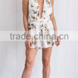 New in Style Wrap Choker Neck Woman Playsuit Floral Print Sexy Summer Romper thumbnail-1